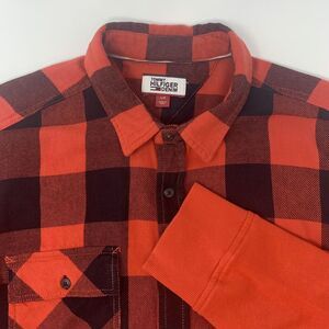 Tommy Hilfiger Men's Denim Button Shirt Size Large Red Black Check w/Red Sleeves